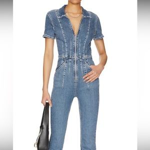 Free people Jean romper. True large, could probably fit a medium. Long inseam
